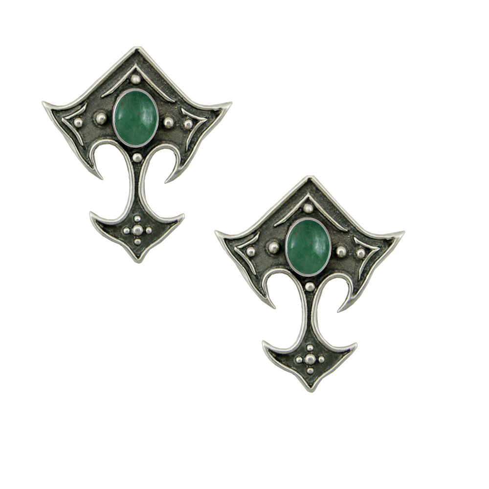 Sterling Silver Gothic Inspired Designer Drop Dangle Earrings With Jade